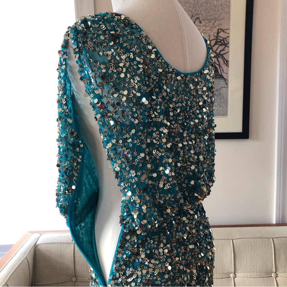 Aidan Mattox Teal Cocktail Dress with Gold Sequins - Picture 10 of 13